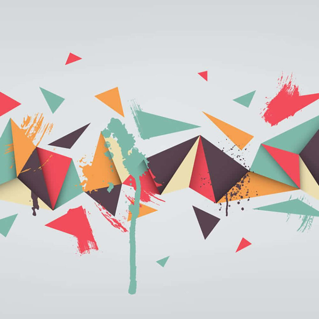 Vibrant Abstract Triangle Wallpaper with Playful Paint Splashes