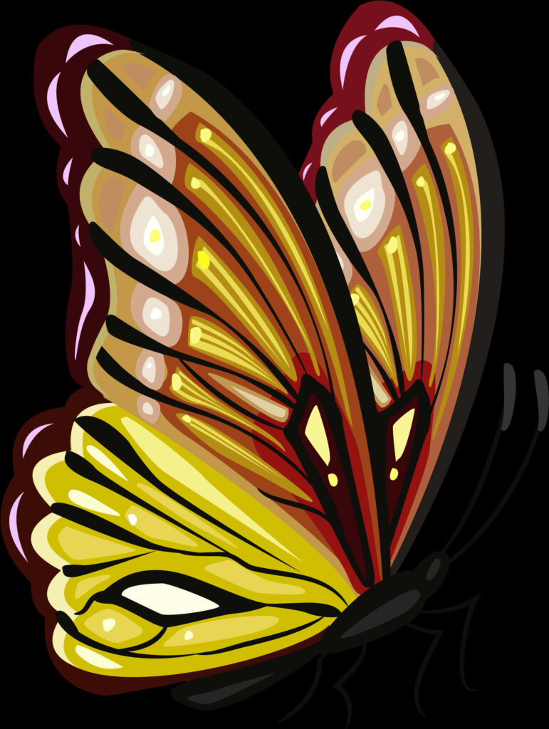 Vibrant Monarch Butterfly Wing Wallpaper with Bold Yellow & Red Patterns