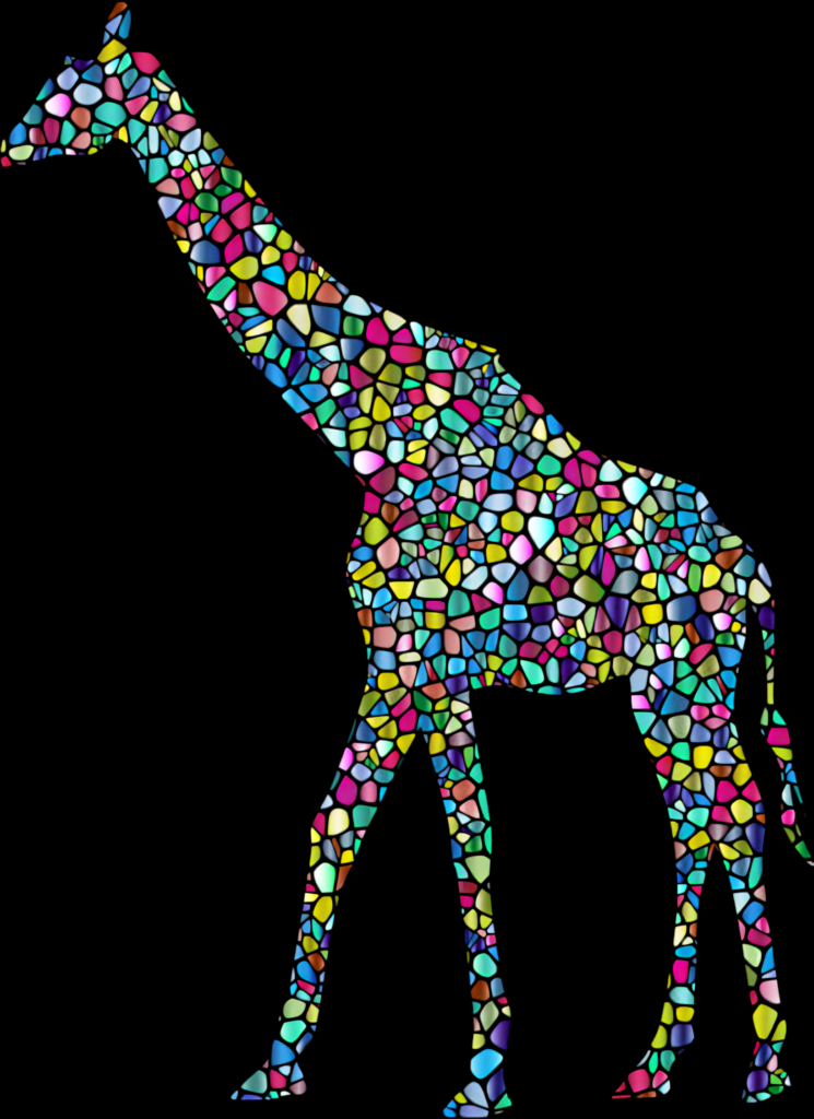 Vibrant Mosaic Giraffe Art Wallpaper on Transparent Background