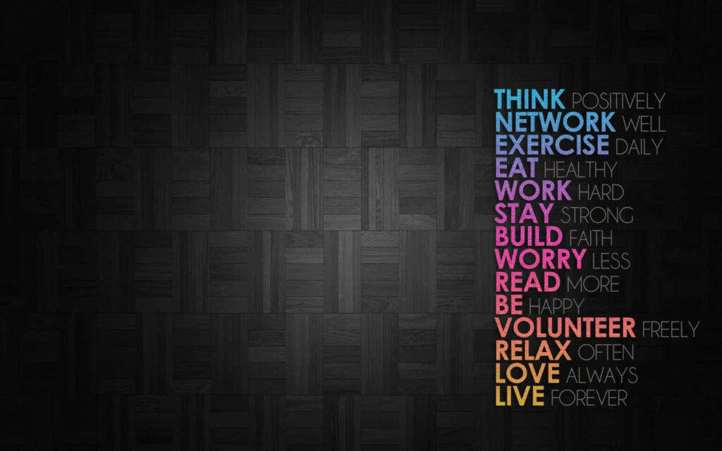 Vibrant Motivational Wallpaper: Think, Exercise, Live on Black Background