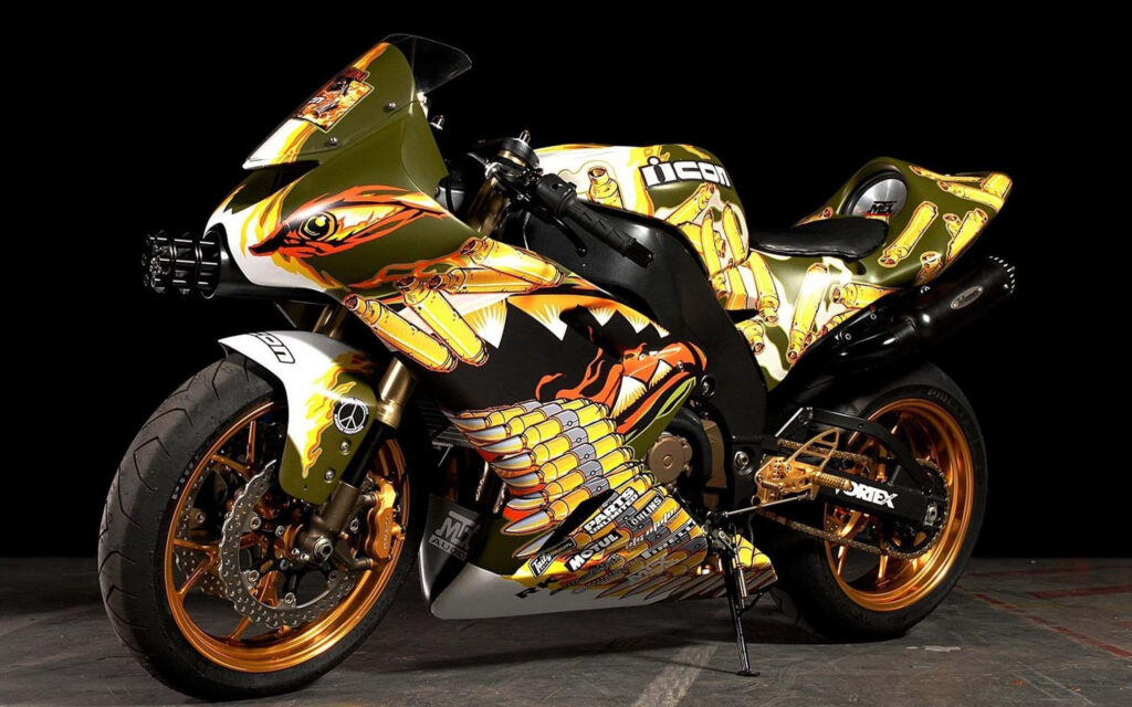 Vibrant Motorbike Wallpaper: Bold Artwork on Dark Background