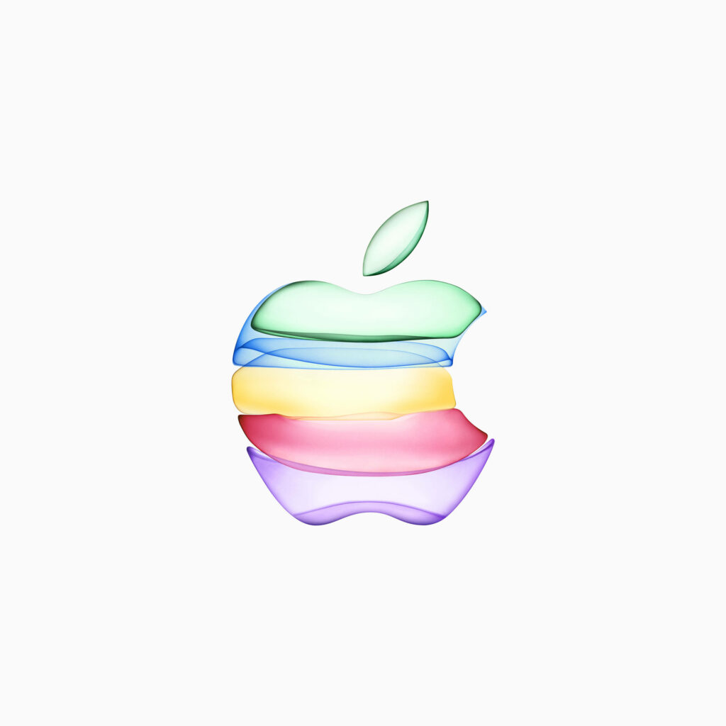 Vibrant Multi-Colored Apple Logo Wallpaper on White Background