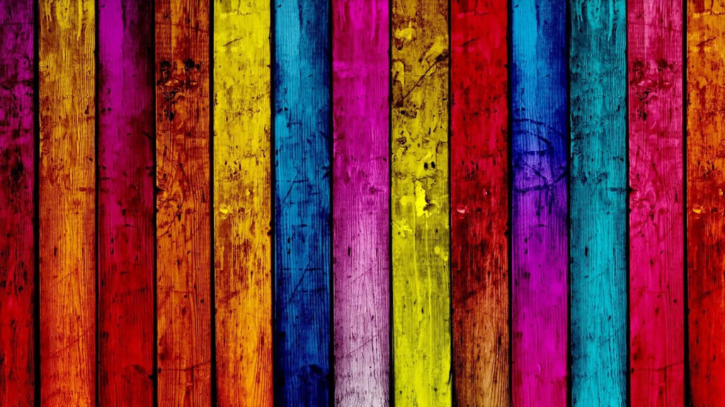 Vibrant Rustic Wood Plank Wallpaper in Bold Colors Background
