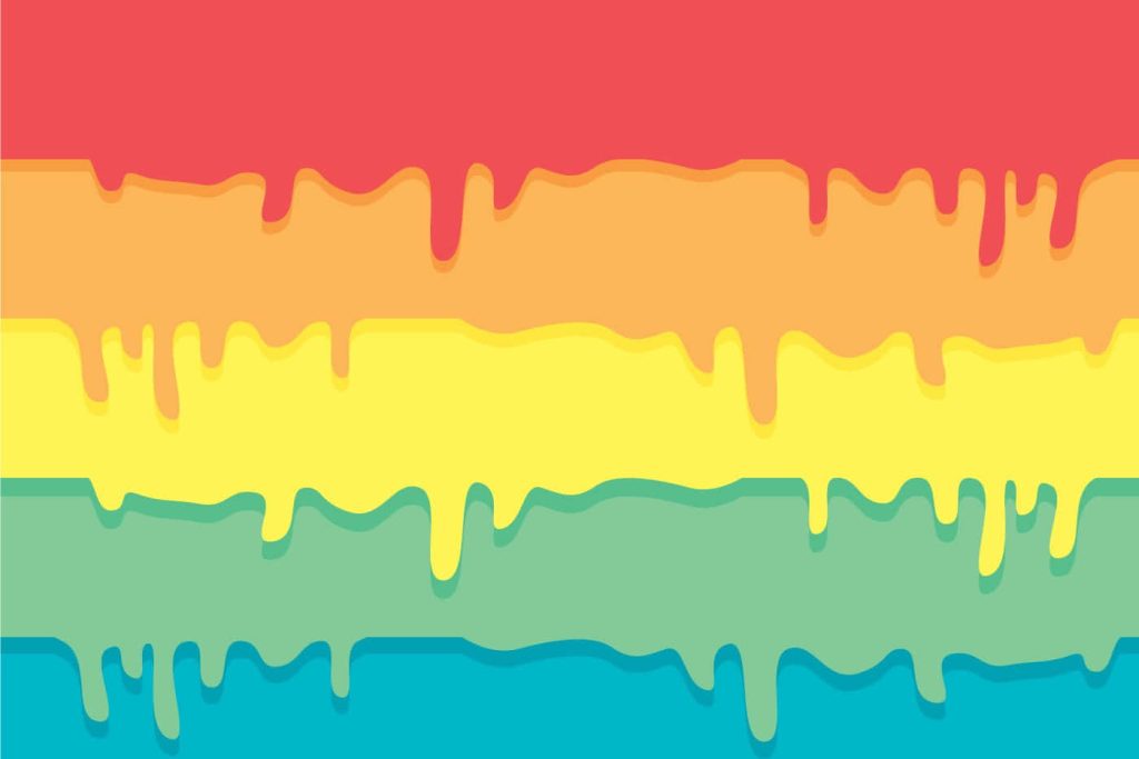 Vibrant abstract multicolored paint drips in red orange yellow green and blue layered background Wallpaper