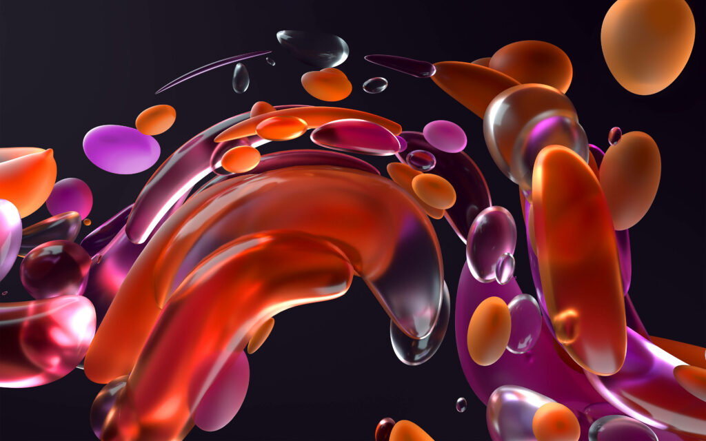Vibrant Multicolored Water Blobs on Dark Background - HD Wallpaper