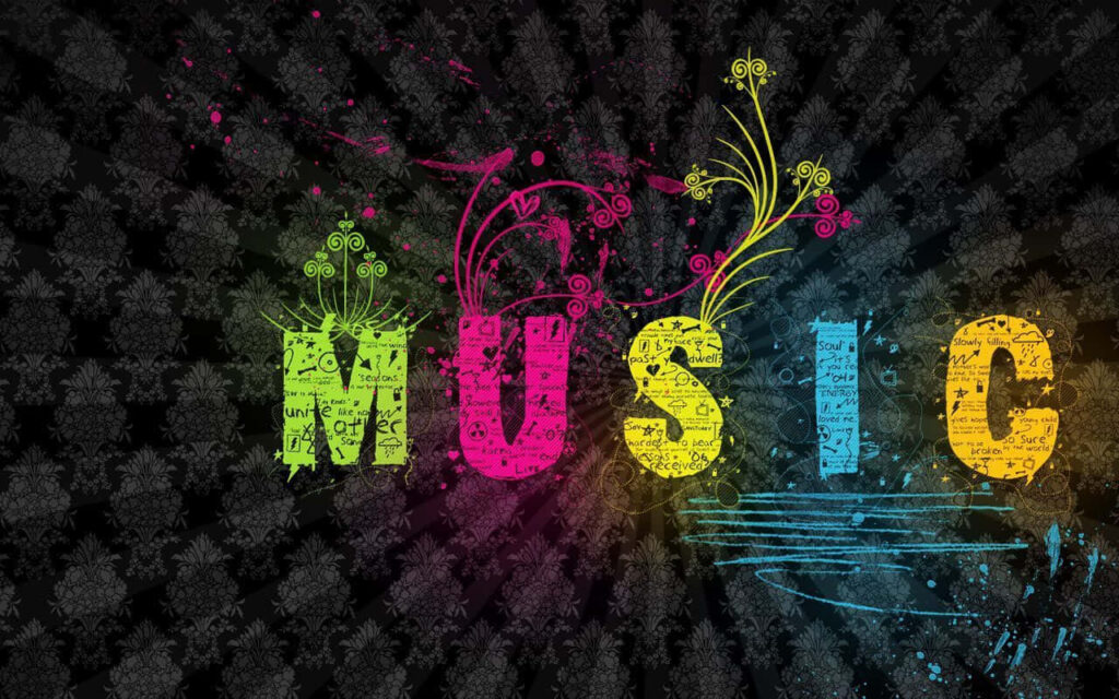 Vibrant Music-Inspired Desktop Wallpaper with Bold Floral Designs