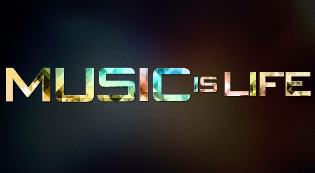 Vibrant Music Is Life Wallpaper: Bold Geometric Art & Dark Gradient