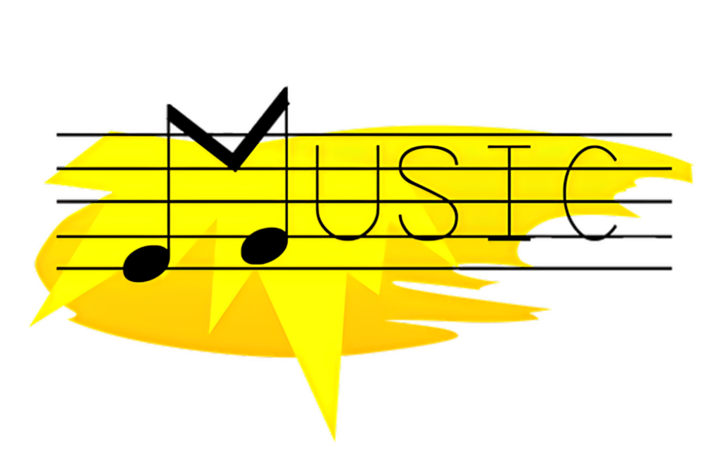 Vibrant Music Notes Wallpaper with Striking Yellow Brushstroke Design