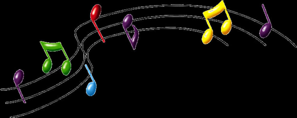 Vibrant Music Notes Wallpaper: Colorful Harmony on Black Background