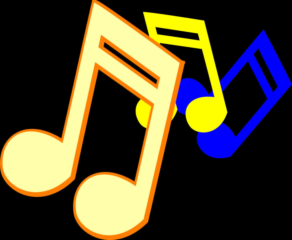 Vibrant Music Notes Wallpaper: Bright Yellow and Blue Design