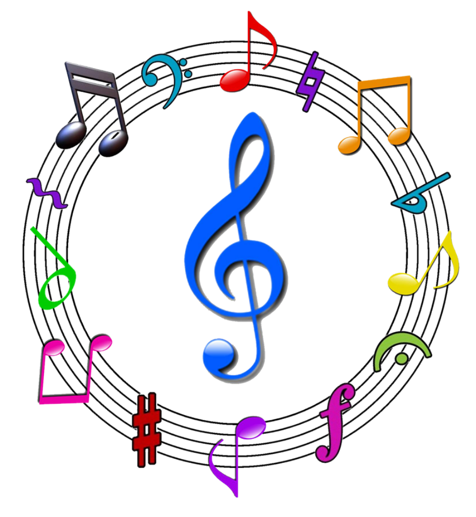 Vibrant Musical Notes Wallpaper with Bold Blue Treble Clef