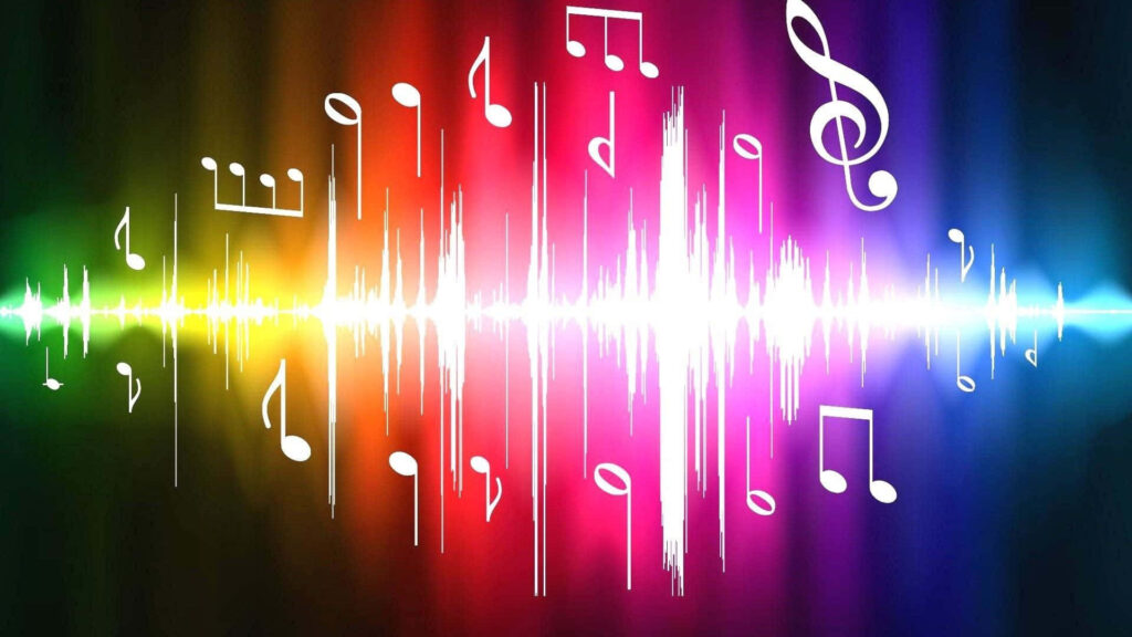 Vibrant Music Notes Wallpaper: Colorful Soundwave Background Design