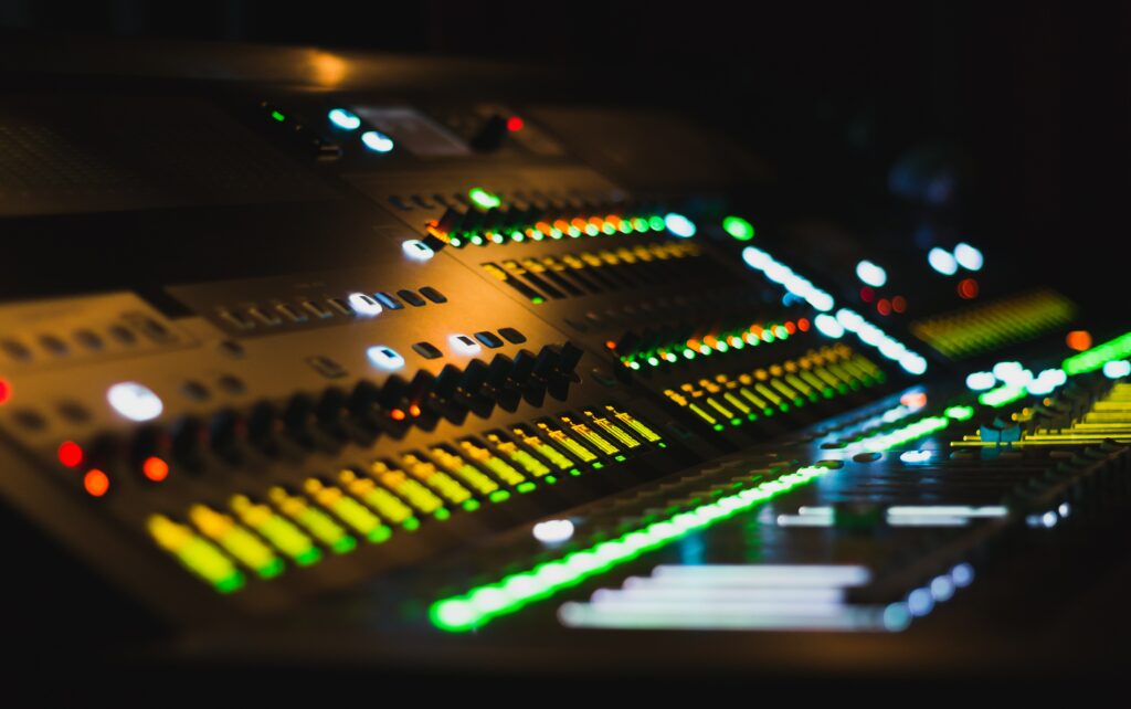 Vibrant Music Production Setup Wallpaper with LED Lights
