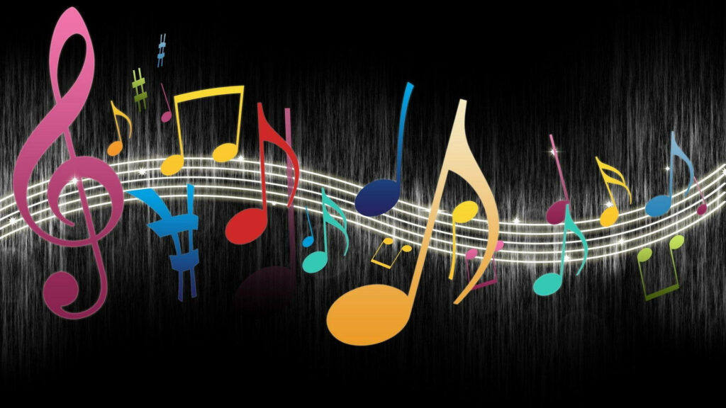 Vibrant Music Wallpaper: Colorful Symbols on Sleek Black Background