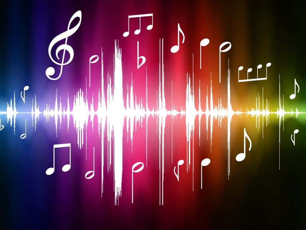 Vibrant Music Wallpaper: Colorful Waves & Notes on Radiant Background