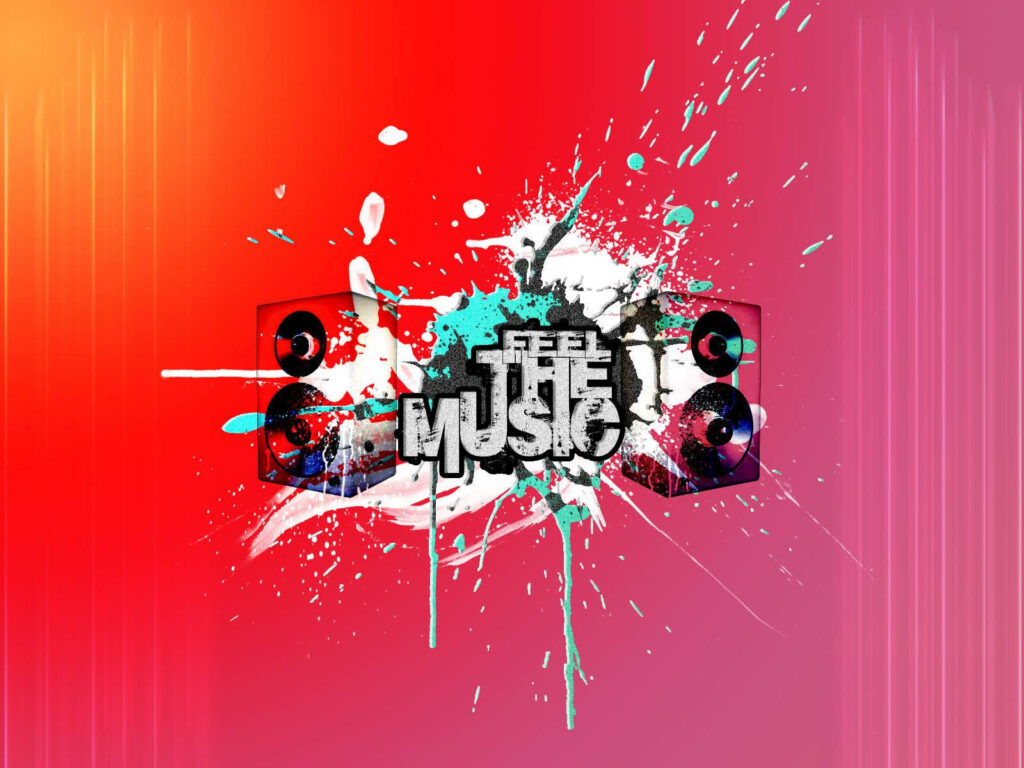 Vibrant Paint Splatter Music Wallpaper: Dynamic Gradient Background
