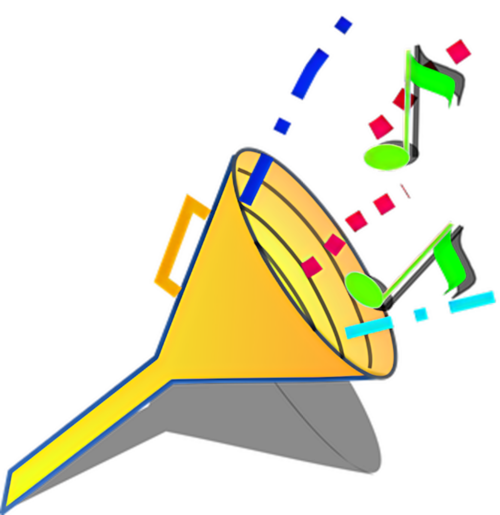 Vibrant Musical Wallpaper: Colorful Horn & Dynamic Notes Design