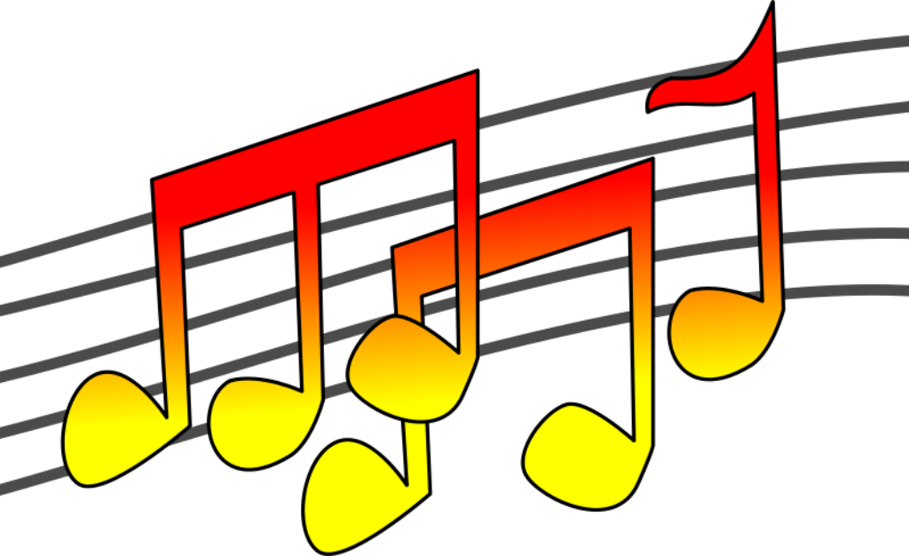 Vibrant Musical Notes Wallpaper: Red to Yellow on Black Background