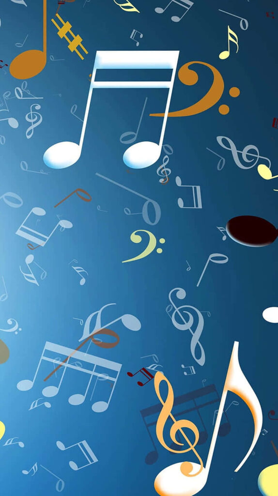 Vibrant Musical Notes Wallpaper Against Serene Blue Sky Background