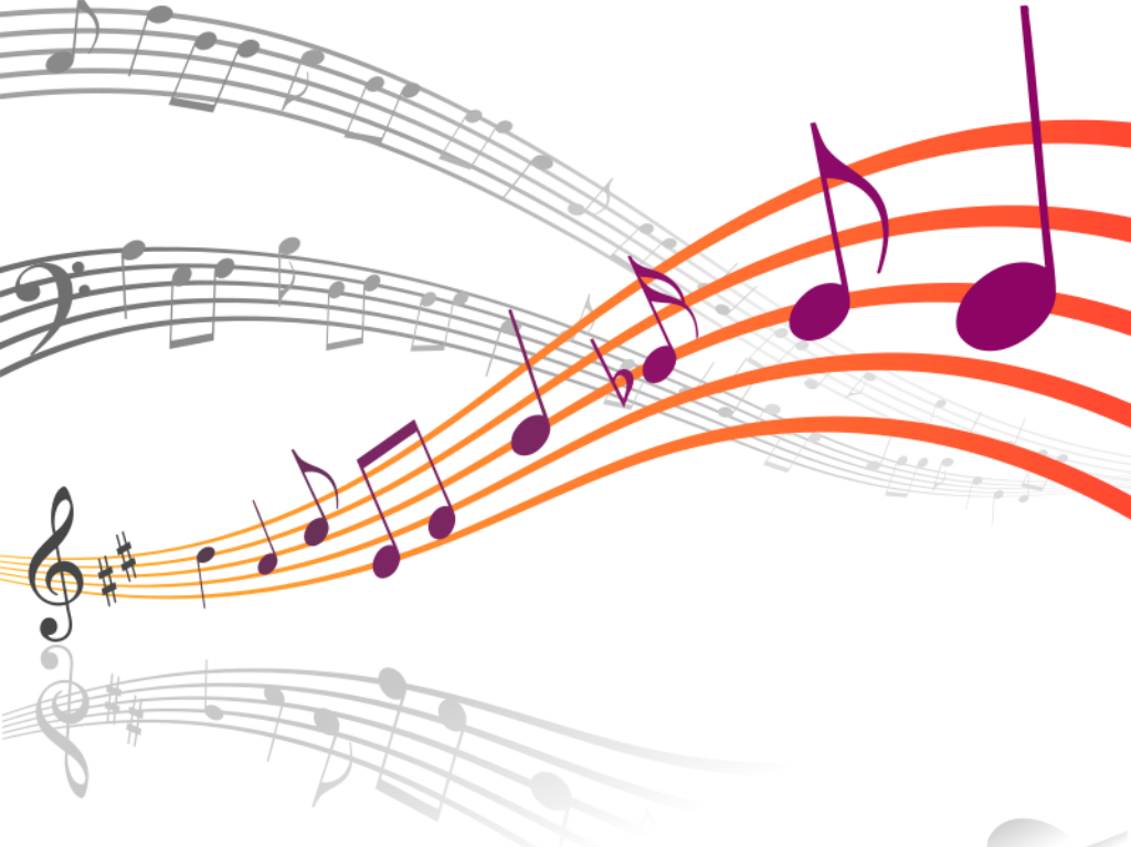 Vibrant Musical Notes Abstract Wallpaper in Orange & Purple