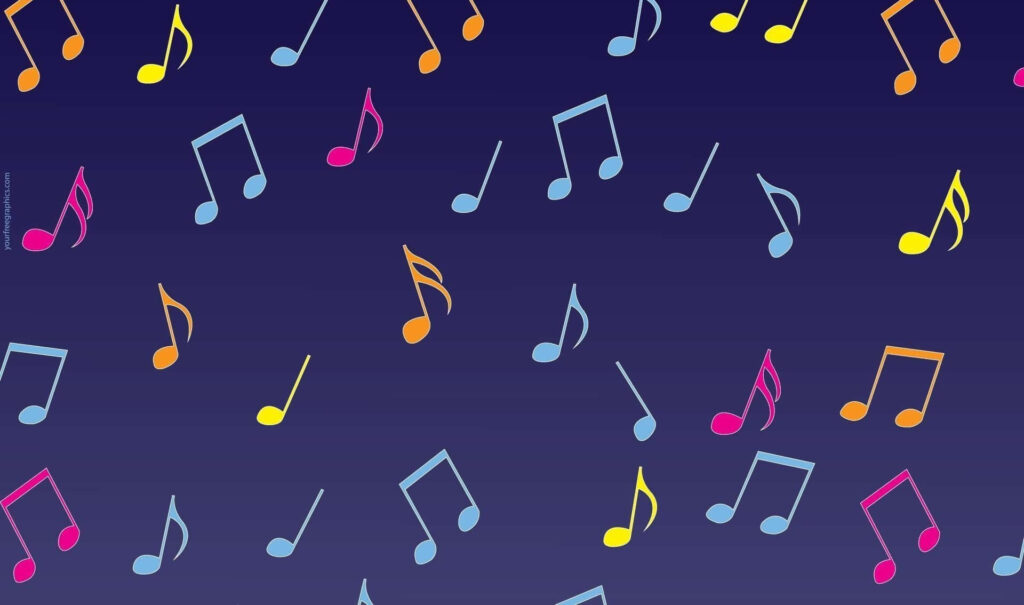 Vibrant Musical Notes Wallpaper: Colorful Harmony on Navy Background