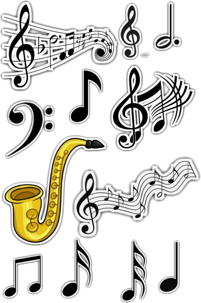 Musical-Themed Wallpaper: Bright Stickers & Transparent Background