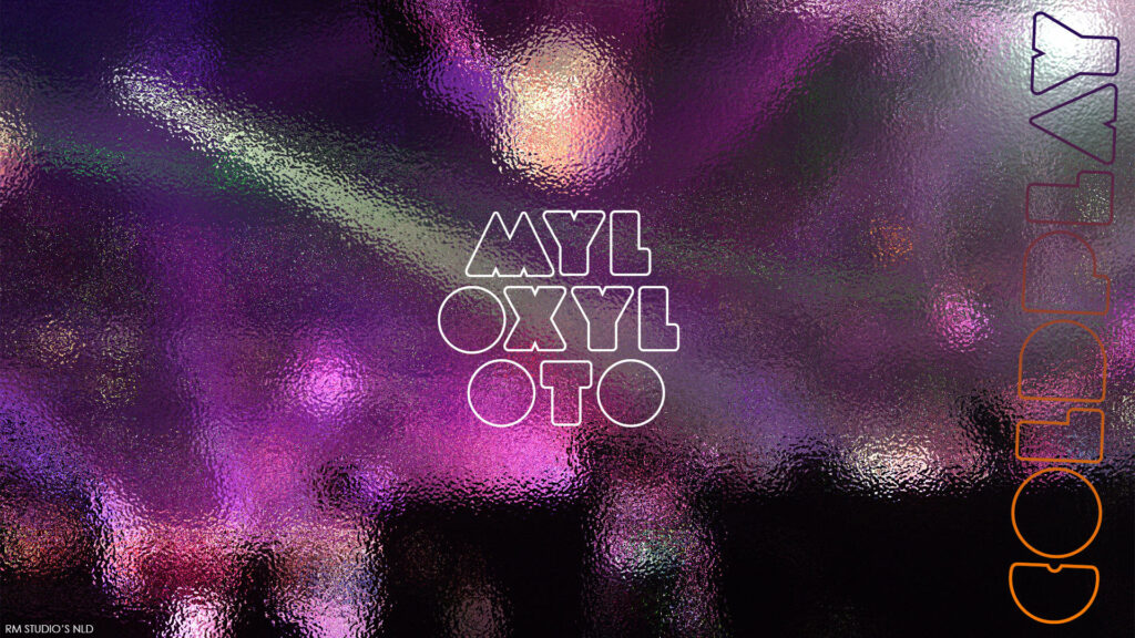 Colorful Mylo Xyloto wallpaper with Coldplay name and abstract lights capturing live energy