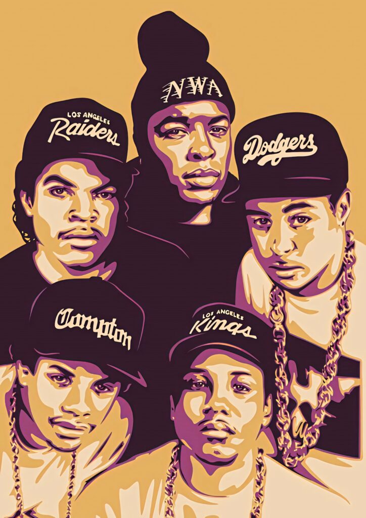 Vibrant N.W.A. Vector Art Wallpaper: Iconic Hip-Hop Style