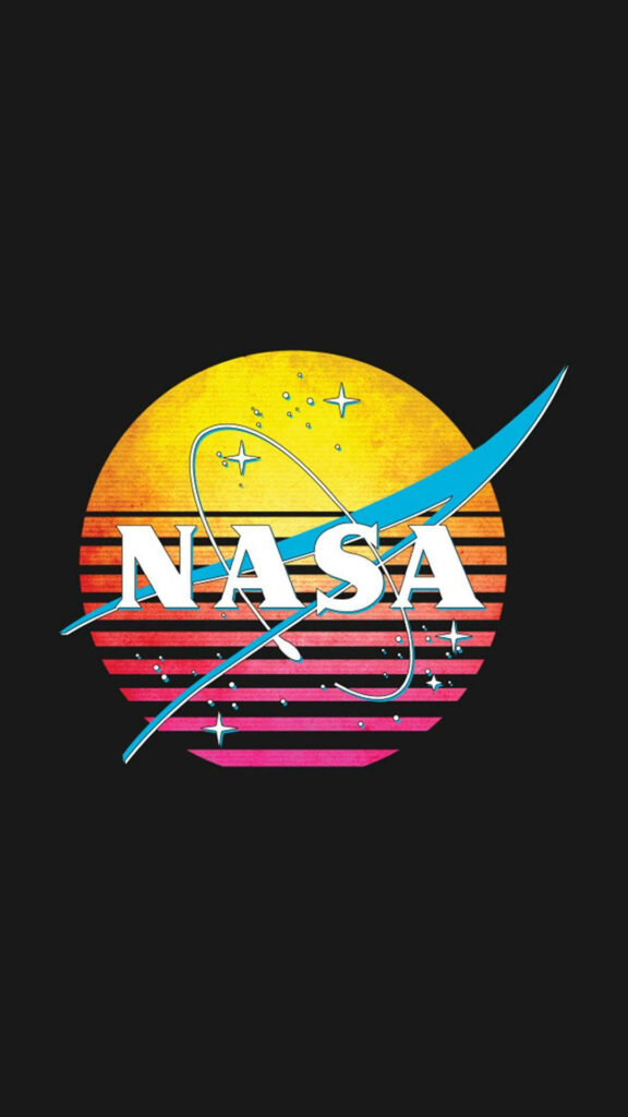 Vibrant NASA Logo Wallpaper with Tropical Retro Sunset Design