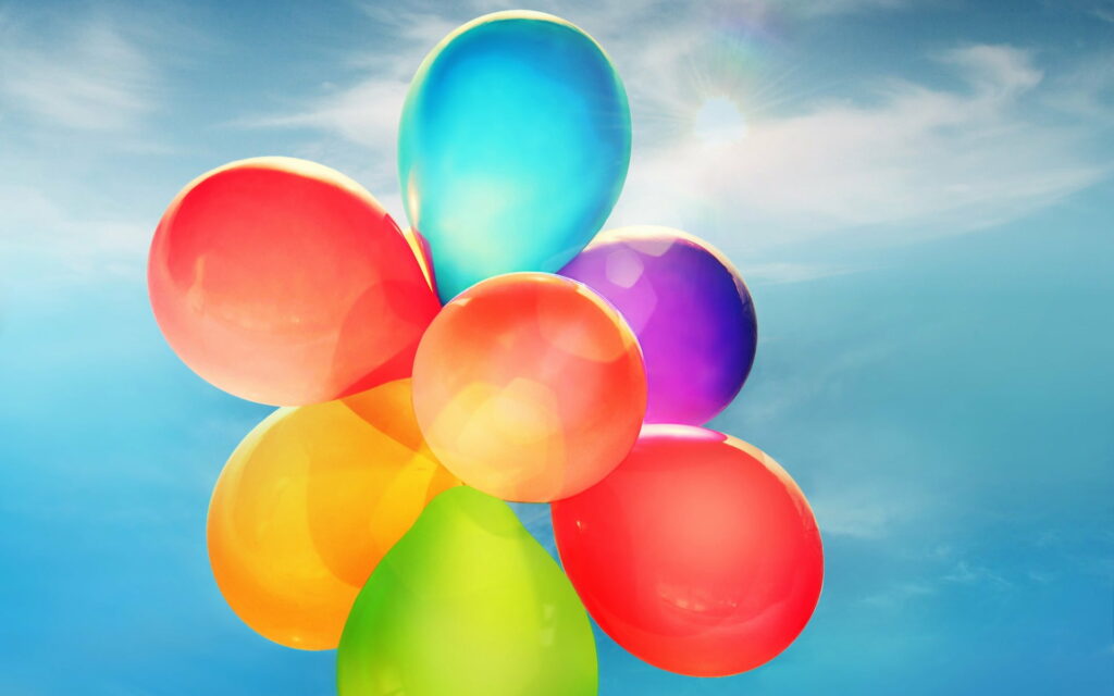 Vibrant Balloons Embrace Serene Natural Beauty: HD Wallpaper Background