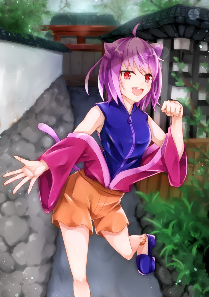 Vibrant Anime Wallpaper: Neko Girl in Cheerful Japanese Setting