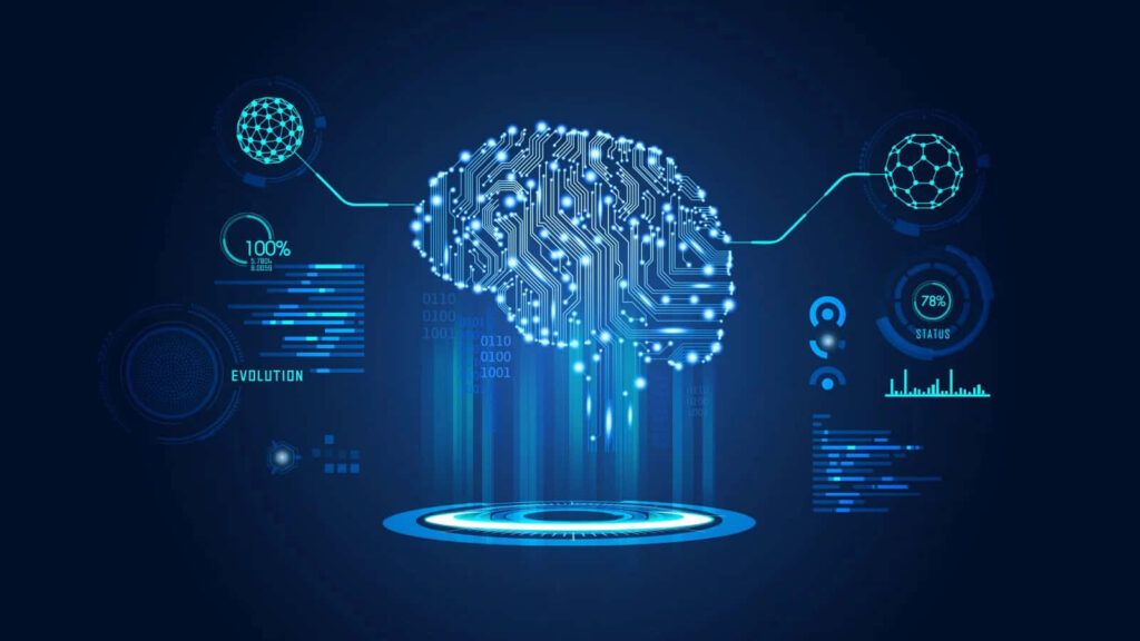 Neon AI Brain Illustration: Futuristic Tech Wallpaper Background