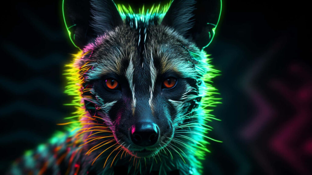Neon Glow Aardwolf Portrait - Bold Wallpaper for Modern Aesthetics