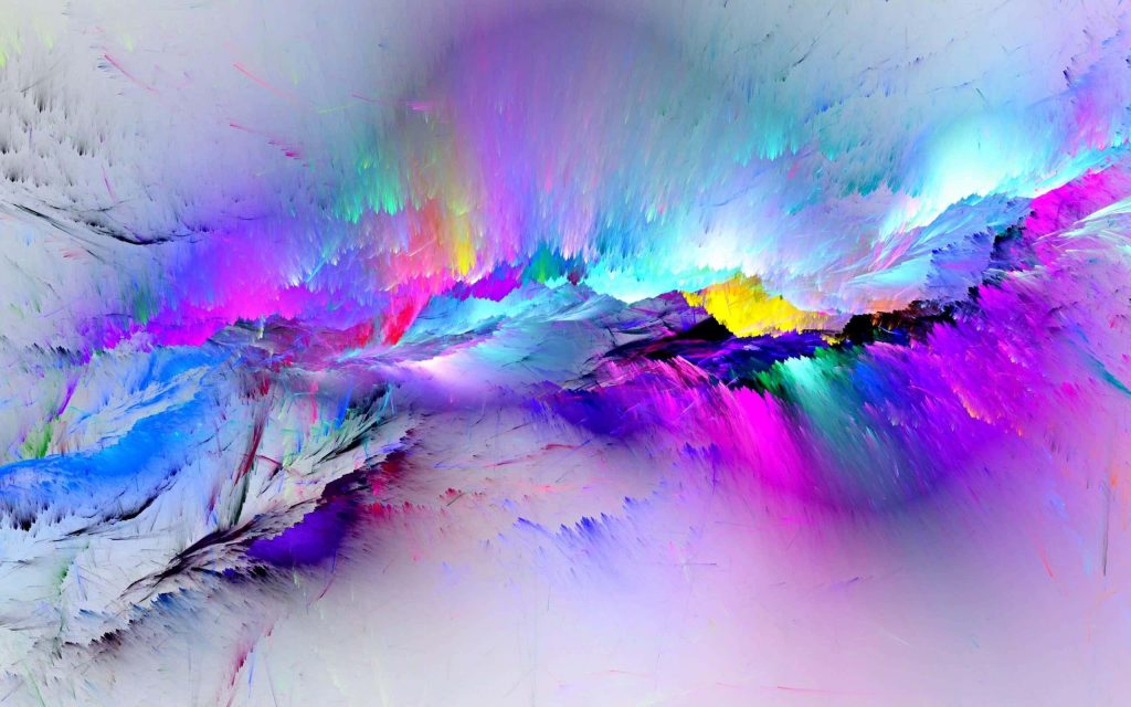 Abstract digital art wallpaper vibrant neon magenta blue yellow fractal textures on white background