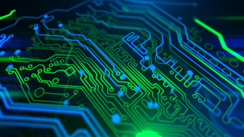 Vibrant Neon Abstract Circuit Wallpaper for Tech Enthusiasts