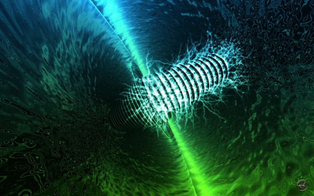 Vibrant Abstract Wallpaper: Neon Blue & Green on Dark Background