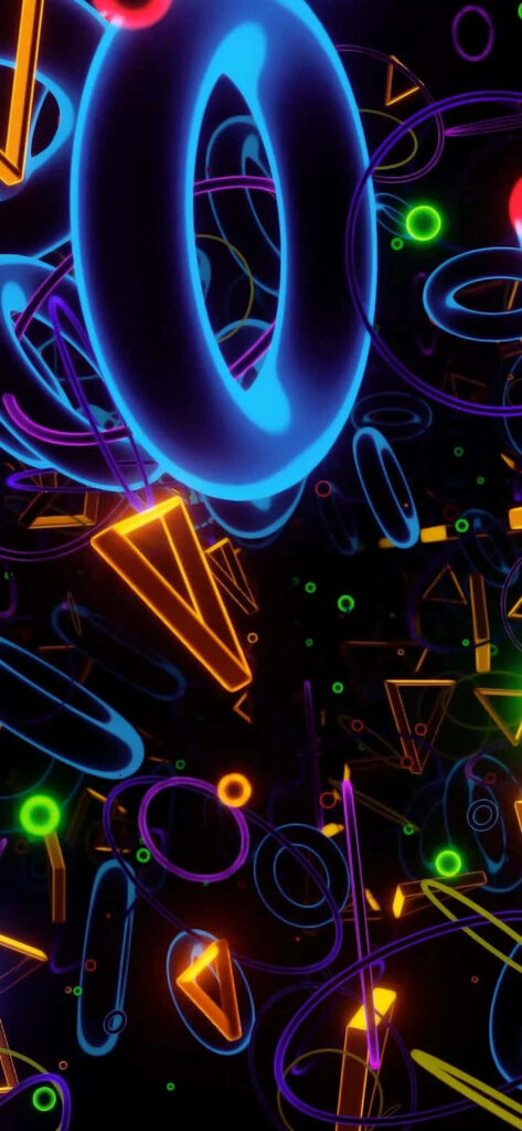 Vibrant Neon Abstract Wallpaper with Geometric Loops & Shapes