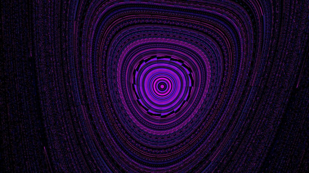 Vibrant Neon Abstract Wallpaper: Twisting Concentric Rings in Purples & Pinks