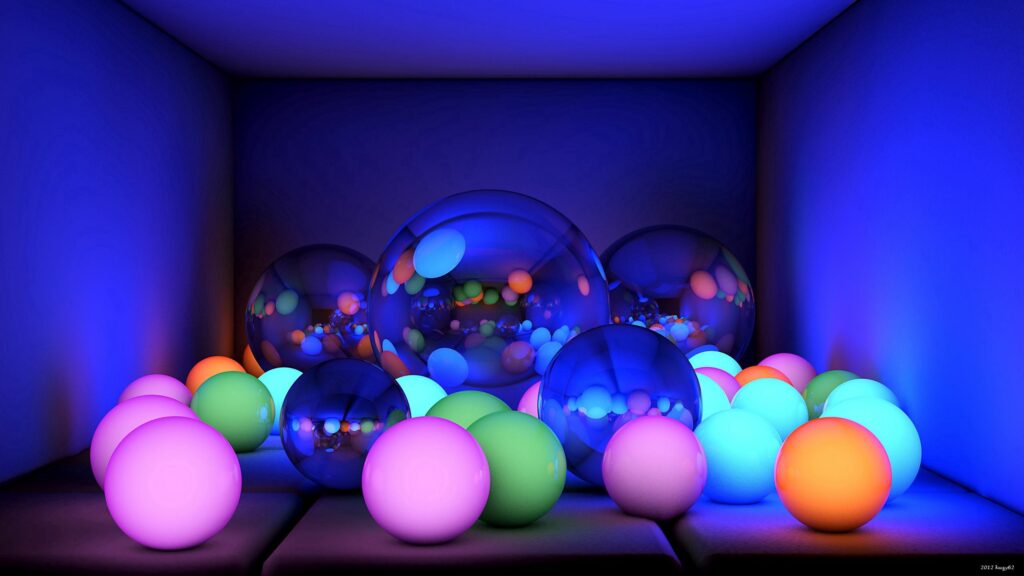 Vibrant Neon Balls Wallpaper - Futuristic Glow in Dark Background