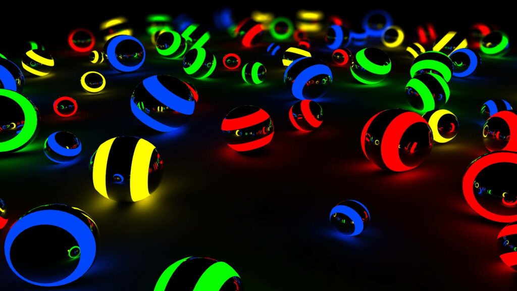 Vibrant Neon Balls Wallpaper on Dark Background - Colorful Display