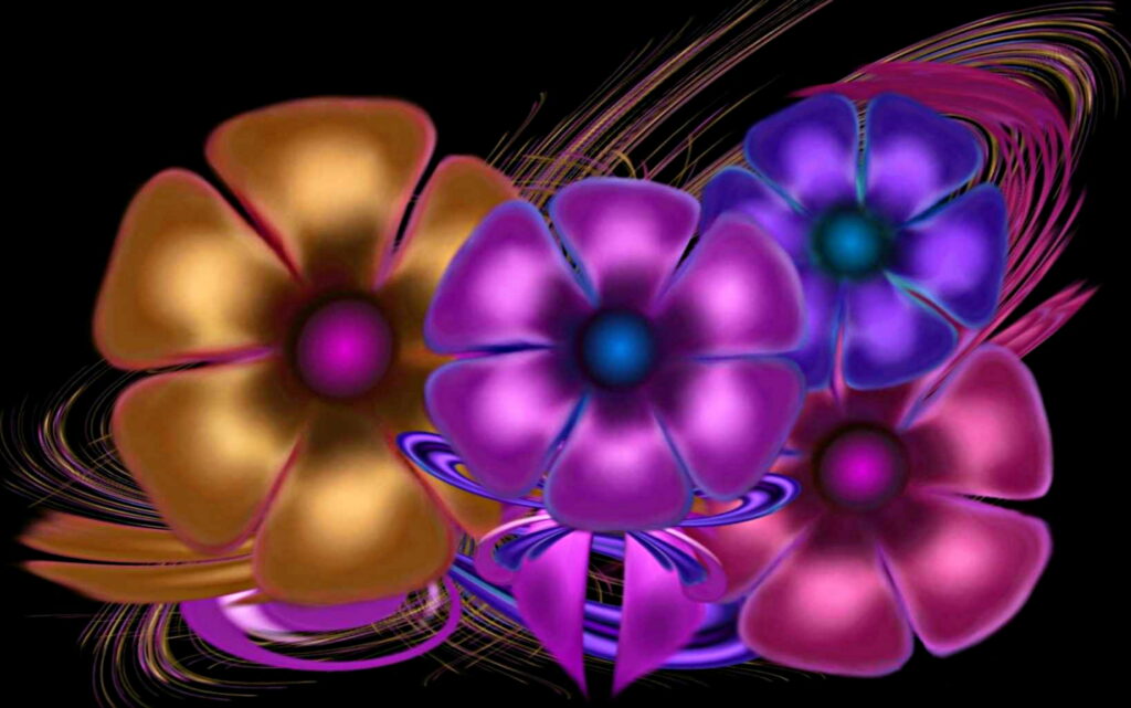 Glowing Floral Abstraction: Vibrant Vector Art as Neon QHD Wallpaper