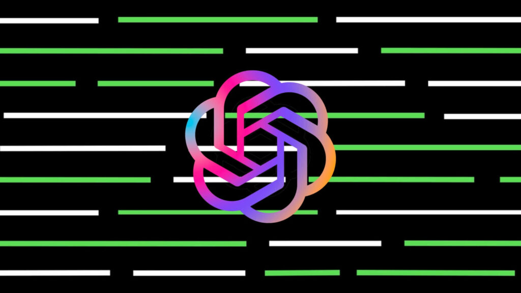 Vibrant ChatGPT logo on neon gradient background with green white lines futuristic tech wallpaper
