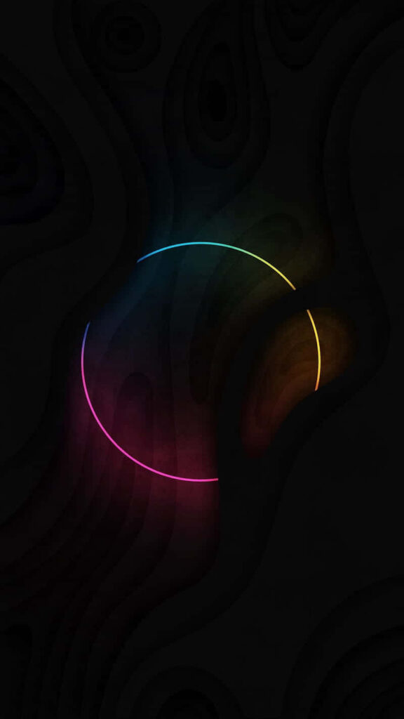 Vibrant Abstract Wallpaper with Neon Circle on Dark Wavy Background