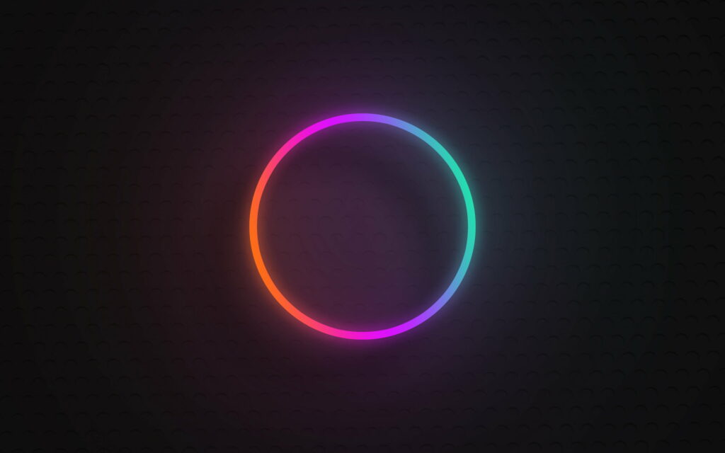 Vibrant Neon Light Show: Mesmerizing Multicolored Circles Dance on Black Canvas Wallpaper