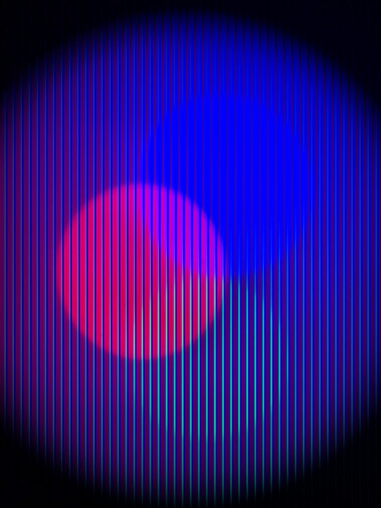 Vibrant Neon Circle Wallpaper: Pink and Blue Stripes Background