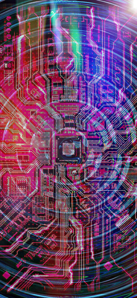 Vibrant Neon Circuit Board Wallpaper: Digital Innovation Background