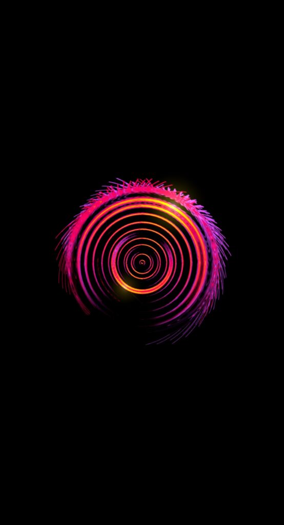 Vibrant Abstract Wallpaper with Neon Concentric Circles on Black