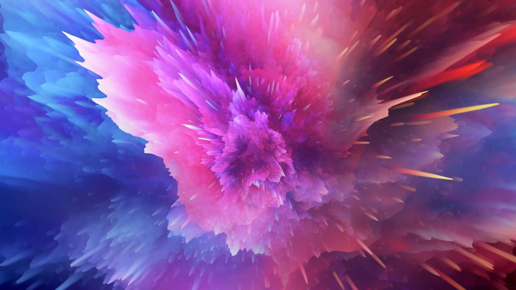 Vibrant digital explosion wallpaper with sharp spiky 3D geometry in neon pink purple blue colors
