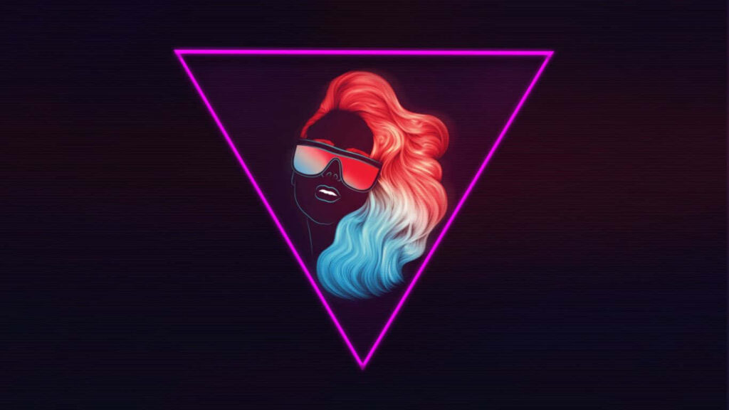 Vibrant Neon Dreamscape Wallpaper with Futuristic Head Design