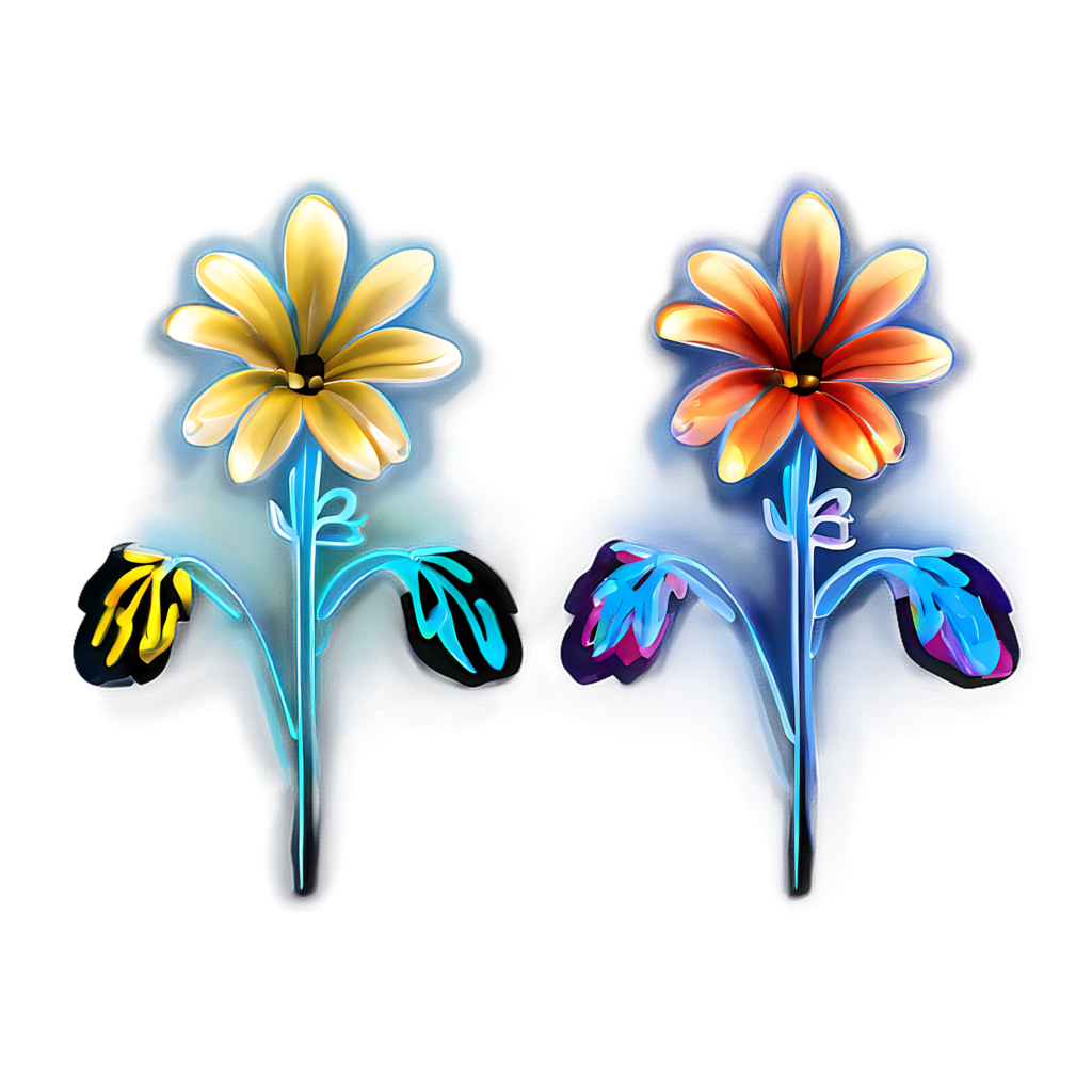 Vibrant Neon Flowers on Dark Background: Golden Yellow & Warm Orange Wallpaper